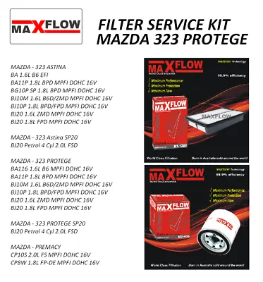Air Oil Filter Service Kit For Mazda 323 PROTEGE PREMACY Maxflow® Filter Kit • $29.79
