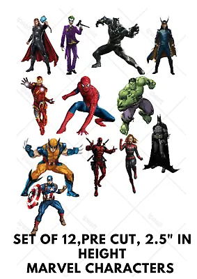 Assorted Marvel Avengers Themed Pre Cut Edible Cake Toppers 12 X 2.5' Characters • £4.49