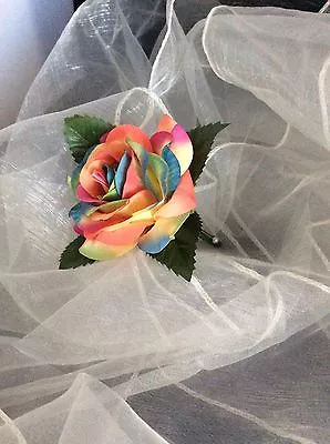 Rainbow - Multi Coloured Rose Buttonhole - Artificial Flower - Weddings  • £3.20