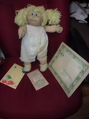 Vintage Cabbage Patch Kids  Coleco Blue Eyed Blonde Black Sig 1983 W/papers • $45