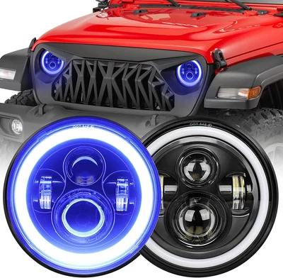 $46.99 • Buy Pair 7  Inch Round LED Headlights Halo Angle Eyes For Jeep Wrangler JK LJ TJ CJ
