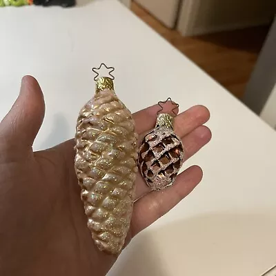 Vintage West Germany Inge Glas Brown Cream Pinecone Set Of 2 Ornaments • $30