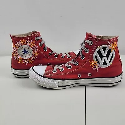 $39.99 • Buy Converse Chuck Taylor All-Star Hi Top Red Sneakers Women's 8 Flowers VW Patch
