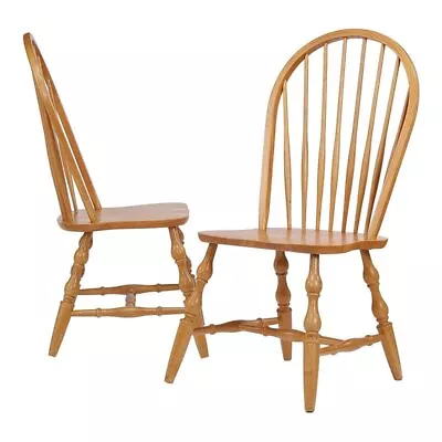 Sunset Trading Oak Selections 18  Wood Windsor Dining Chair In Oak (Set Of 2) • $415.69