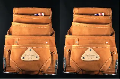 10 Pocket LEATHER Carpenter Electrician Nail & Tool Bag Pouch Waist Belt 2 PACK  • $50.99