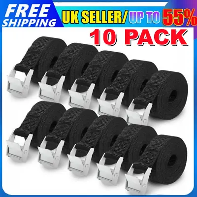 10 Packs Lashing Straps Cargo Luggage Tie Down Cam Buckle Roof Rack 2.5m X 25mm • £12.89