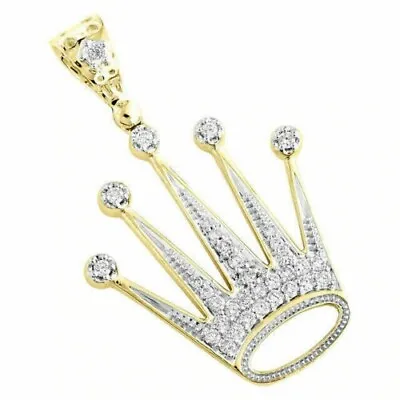 1.20CT Round-Cut Lab Created Crown King Pendant Charm 14k Gold Plated Free Chain • $105.53