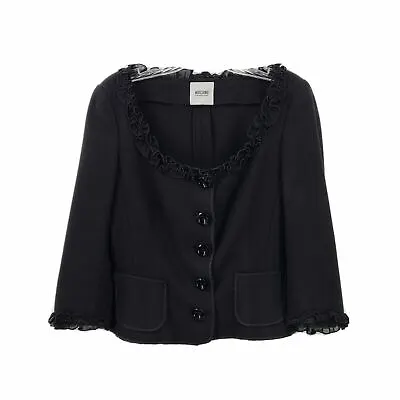 Moschino Cheap & Chic  Ruffle Scoop Neck Cardigan Jacket Black Womens Size 8 US • $44.99