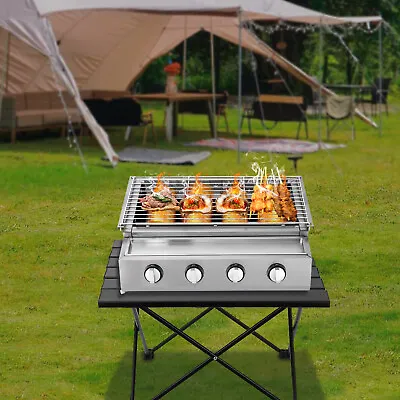 Gas BBQ Grill Outdoor Camp Picnic Barbecue Shish Kabob 4 Burner Stainless Steel • $115