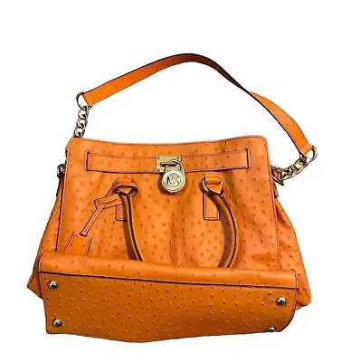 Michael Kors Ostrich-Embossed Hamilton Tangerine  Tote Leather Handbag • $160