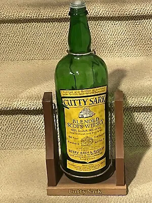 Vintage Empty CUTTY SARK Blended Scots Whisky Glass Bottle W/ Wood Pour Cradle • $64.95