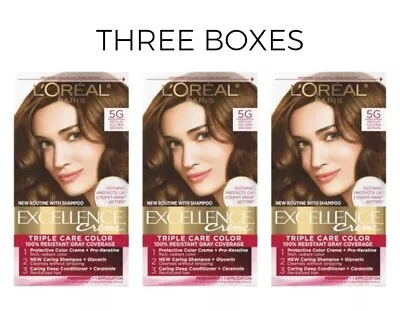 X3 L'Oreal Excellence Creme Hair Color Dye 5G Medium Golden Brown Triple Protect • $38.99