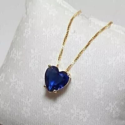 2CT Heart Cut Lab Created Sapphire Diamond Women Pendant 14K Yellow Gold Plated • $79.69