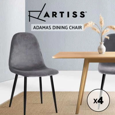 Artiss Dining Chairs Velvet Seat Cafe Kitchen Chair Modern Iron Leg Dark Grey X4 • $169.95