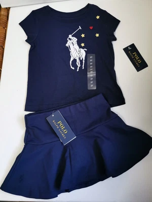 £54.99 • Buy Genuine Ralph Lauren Polo Girls Designer Dress Skirt And T-shirt 2 Piece Set 2T