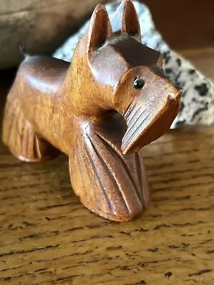 MCM Wood Carved Schnauzer Scotty Dog Carving Figurine Mid Century 60s Stylized • $24.88