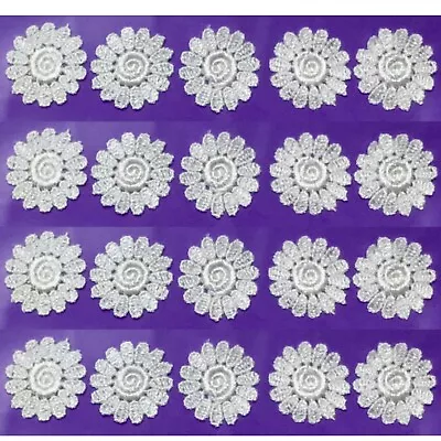 20x Silky White 30mm Daisy Flower Machine Embroidered Sew-On Applique Patch • £3.29