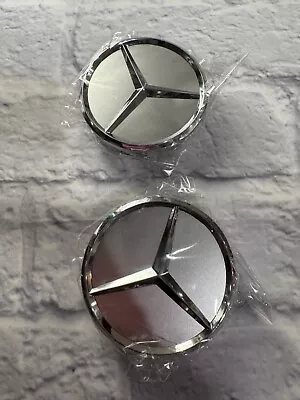 Mercedes-Benz Silver/Chrome Wheel Center Caps SET OF 2 75MM AMG Wreath FAST SHIP • $5.95