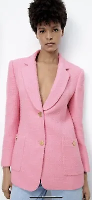 $89.90 • Buy 100% Authentic ZARA Candy Pink Textured Tailored Blazer Size: L