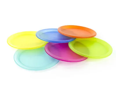 6 Pack Reusable Plastic Picnic Plate Set -  BPA Free Frosted Color Plates • $9.99