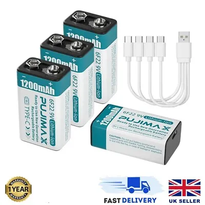 9v Battery USB Rechargeable Lithium 6f22 PP3 Block 9volt Li-ion  & Charger • £4.99