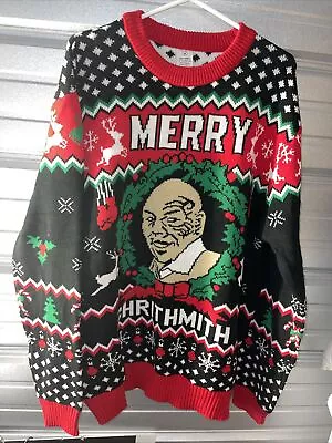Men's XL Ugly Christmas Sweater Mike Tyson Merry Chrithmith Sweatshirt (HOME33)z • $11