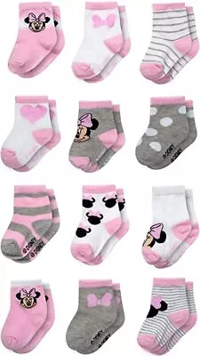 Disney Minnie Mouse 12 Pair Socks Set  Baby Girls Ages 0-24 Months • $14.99