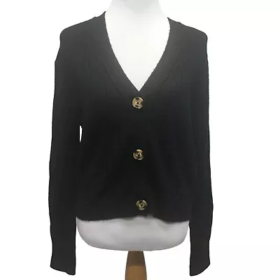 H&M Black Button Front V-neck Cardigan Sweater NWT Misses Size M • $25