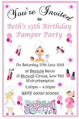 12 X TEENAGE GIRL'S PAMPER PARTY INVITATIONS WITH ENVELOPES & FREE CONSENT FORMS • £3.50