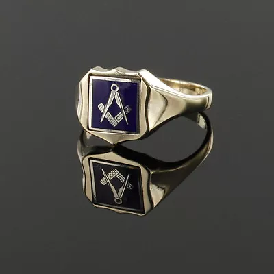 9ct Yellow Gold Craft Masonic Ring Blue Square And Compass Hallmarked Solid Gold • £947.98