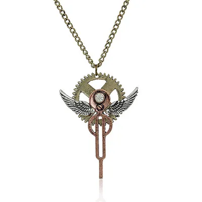 $9.99 • Buy SEXY SPARKLES Steampunk Necklace Link Curb Chain Antique Bronze Angel Wing Gear 