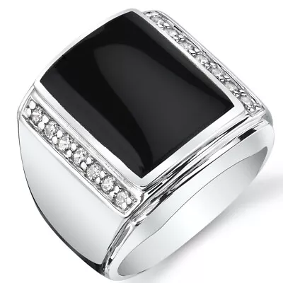 Mens Black Onyx Aston 925 Sterling Silver CZ Ring Sizes 8 To 13 • $100.99
