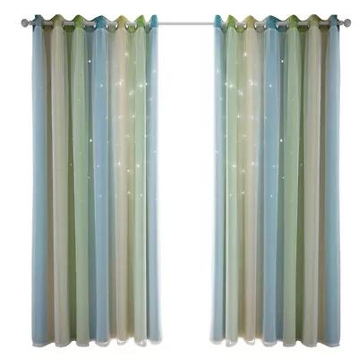 Gradient Stars Blackout Curtains Kids Girls Bedroom Living Room Colorful 1PCS • £21.93