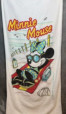 Vintage Franco Disney Minnie Mouse At The Beach White Beach Towel 53”x 28” • $21.99