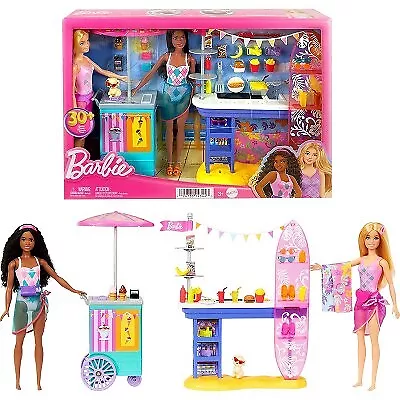 Barbie Beach Boardwalk Playset With Barbie Brooklyn & Malibu Dolls 2 Stands & • $17.99