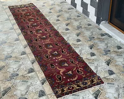 Vintage Floral Turkish Rug | Anatolian Farmhouse Village Carpet 1.9x10.3 Ft • $216.99