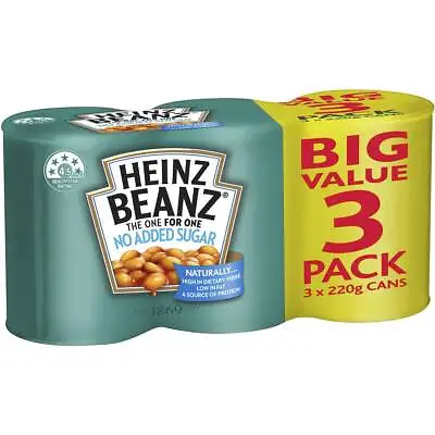 Heinz Baked Beans In Tomato Sauce No Sugar Can 220g X 3 Cans • $15