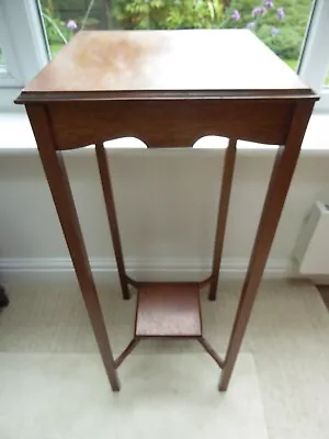 Antique Tall Mahogany Side Lamp Table  2 Tier Square Stand Early 20th Century • £48