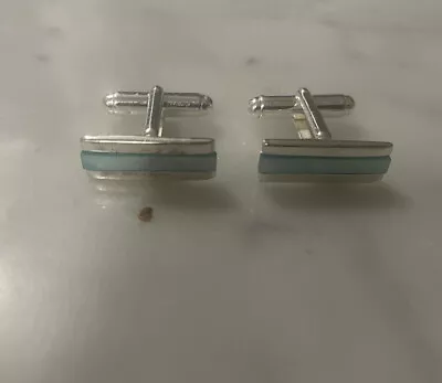 Silver Toned Cufflinks With Blue Mother Of Pearl And Swivel Back • $14.95