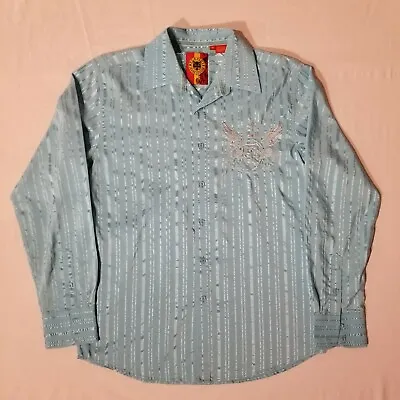 Platini Button Up Western Shirt Mens Medium Blue Embroidered Casual 42  Chest • $9.99