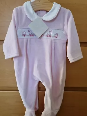 £6 • Buy Baby Girl Just Too Cute Pink Velour Romper 3-6 Months Bnwt New