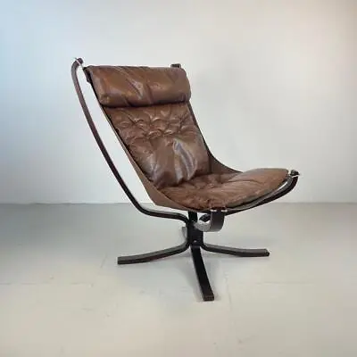 Vintage Brown Leather Falcon Chair Sigurd Resell Ressell Midcentury #4068 • $1387.98