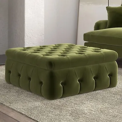 Large Olive Green Velvet Footstool With Storage - Payton PYT003 • £175.92