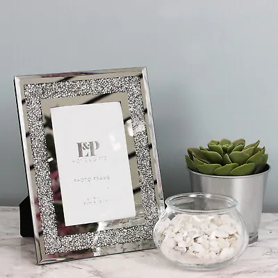 £11.95 • Buy Crushed Diamond Mirrored Picture Frames Silver Heart Shaped Photo Frame Display
