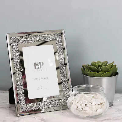 £11.95 • Buy Crushed Diamond Mirrored Picture Frames Silver Heart Shaped Photo Frame Display