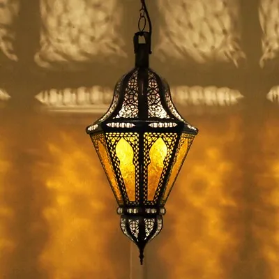 Multicolored Stained Glass Moroccan Hanging Lamp With Intricate Metalwork Arabic • $150