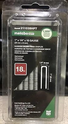 Hitachi Metabo 1/4 In. Wide X 1 In. Long 18 Ga. Narrow Crown Staples 1000 Pack • $16.95