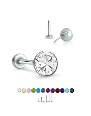 Threadless Labret Push Pin Nose Ring Steel Monroe Stud 4mm CZ 16G 18G 20G • $14.99