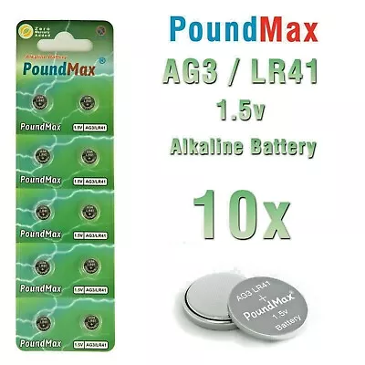 10 X AG3 Super LR41 AG3 SR41 192 392 1.5v  PoundMax ALKALINE BUTTON BATTERY • £1.99