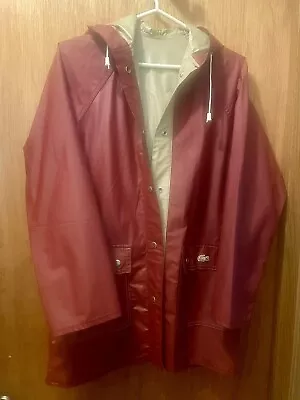 Vintage Izod Lacoste Jacket Raincoat Size M Reversible Burgundy / Tan Vinyl 80s • $93.41